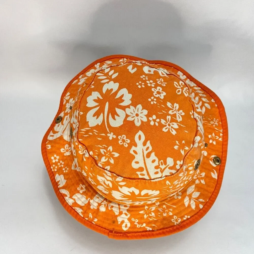 Dorfman Pacific Kindercaps Bucket Hat Cap 4-6X Orange White Leaves Snap Sides